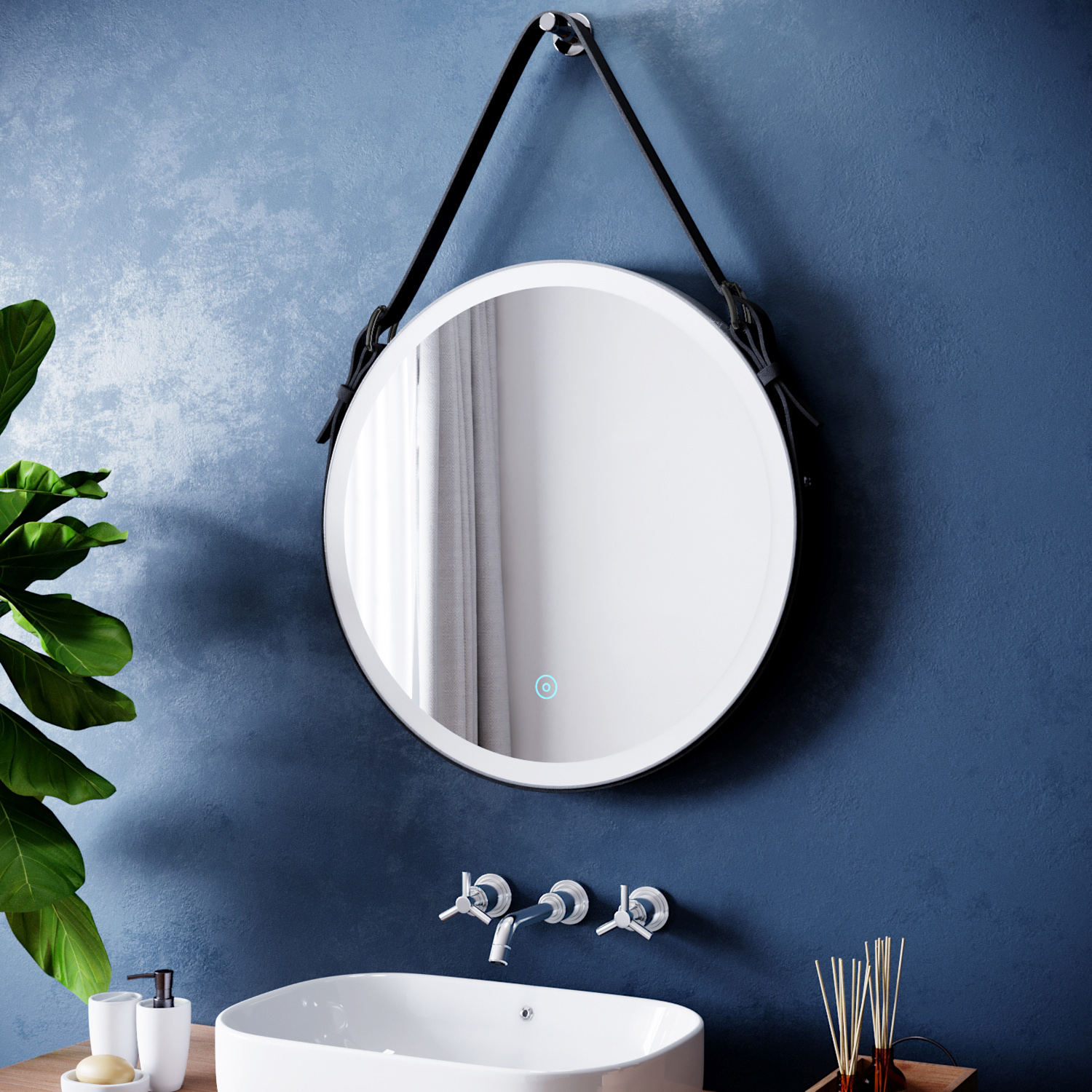 Black Round LED Illuminated Bathroom Mirror 600mm Demister with Touch